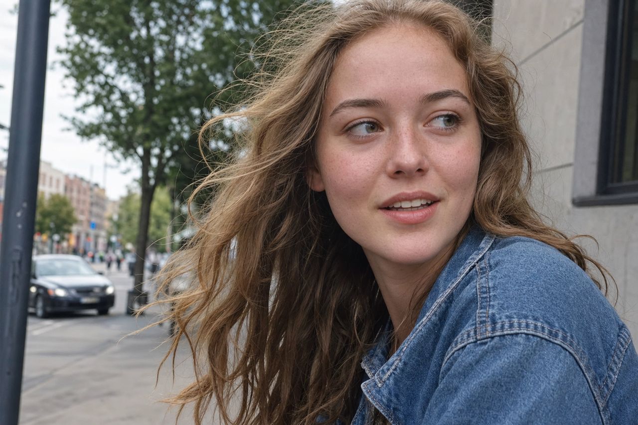 Jeune femme souriante en ville, profil Velvet Arrangement